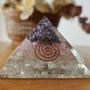 Amethyst & Rose Quartz Organite Pyramid